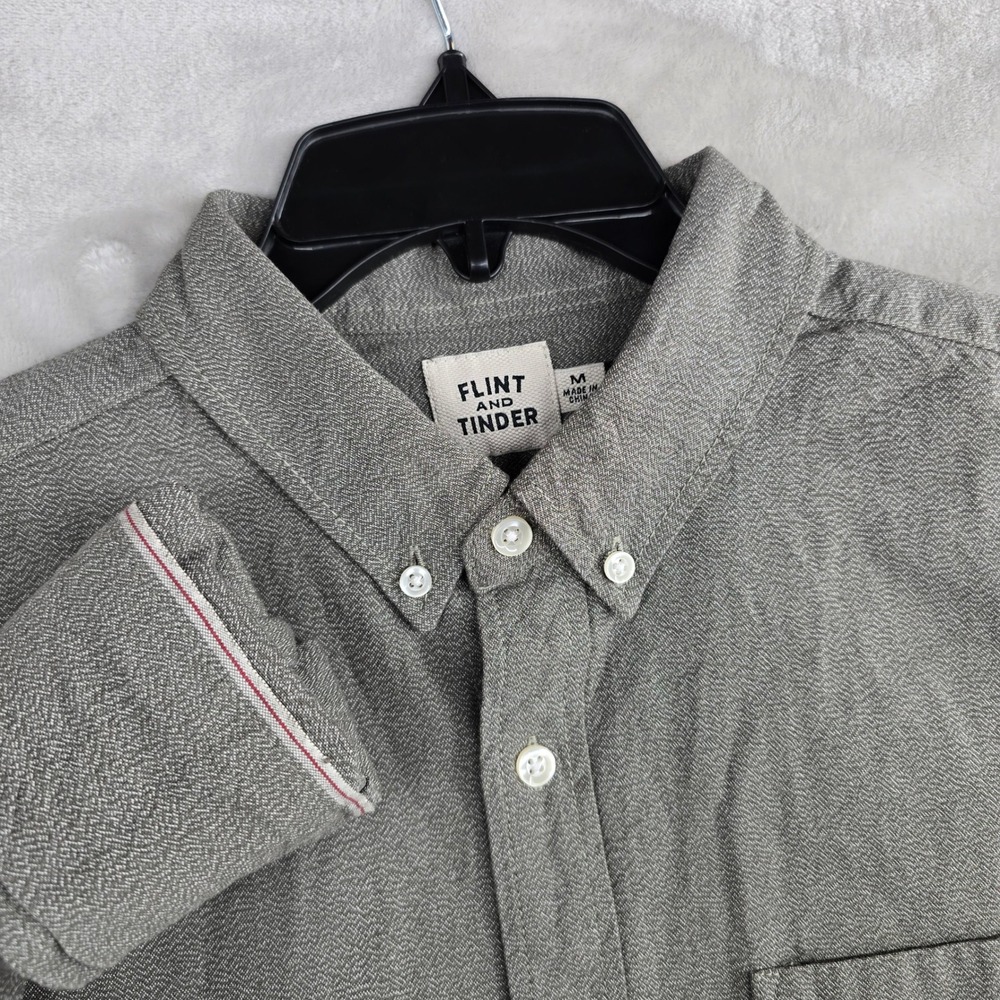 Flint and Tinder Selvedge Mens Medium Gray Button‎ Down Long Sleeve Shirt new